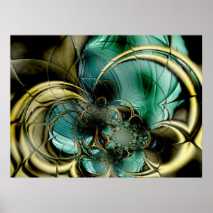 Abstract Art Poster Metal Gold Teal Glass