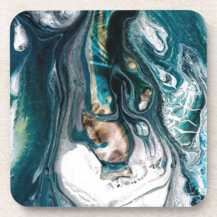 ABSTRACT ART PRINT TEAL WHITE COPPER COASTER