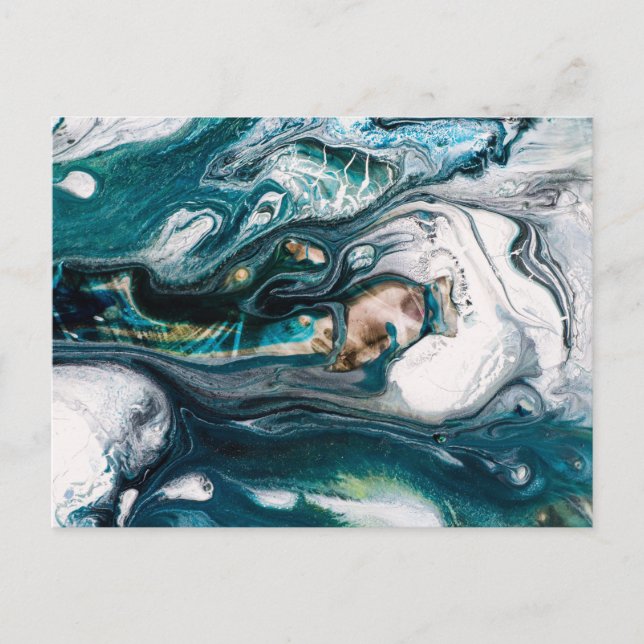 ABSTRACT ART PRINT TEAL WHITE COPPER POSTCARD (Front)