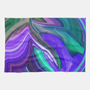 Abstract Art Purple N Teal Leaf Tea Towel