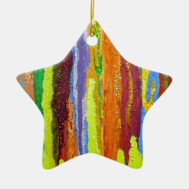 Abstract Art rainbow stripes paint drip Ceramic Tree Decoration (Front)