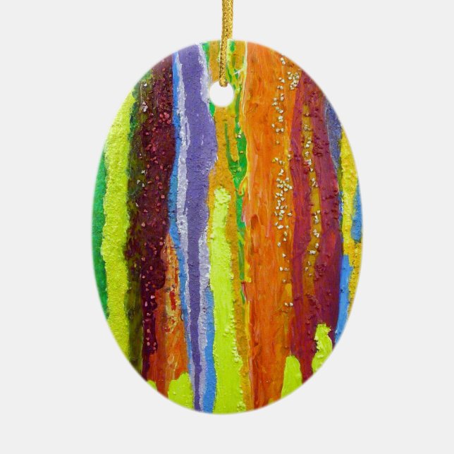 Abstract Art rainbow stripes paint drip Ceramic Tree Decoration (Front)