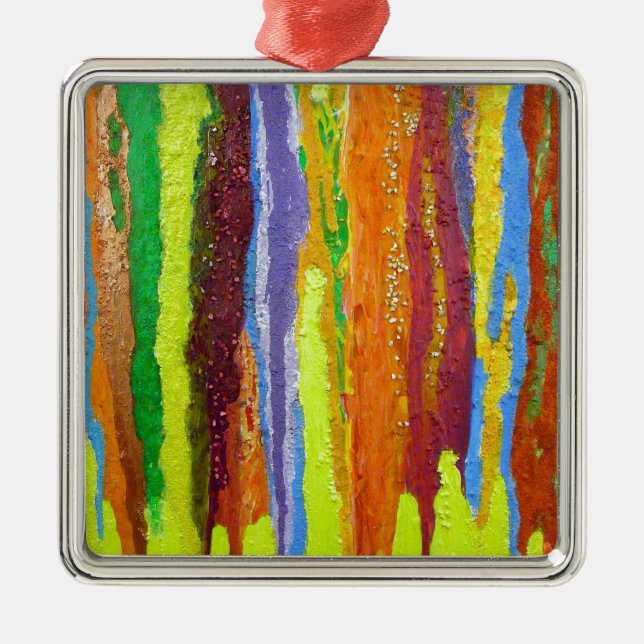 Abstract Art rainbow stripes paint drip Metal Tree Decoration (Front)