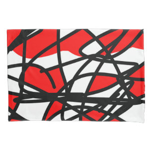 Abstract Art Red Black White Busy Print Pillowcase