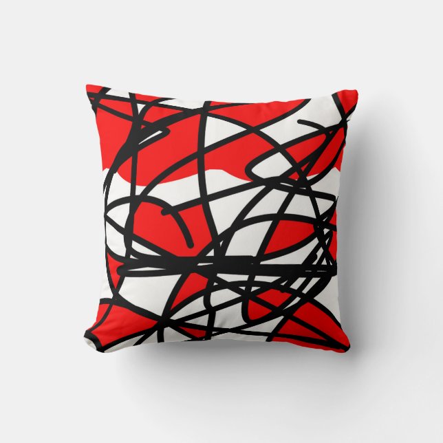 Abstract Art Red Black White Cushion (Front)