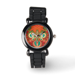 Abstract Art Red Owl Watch