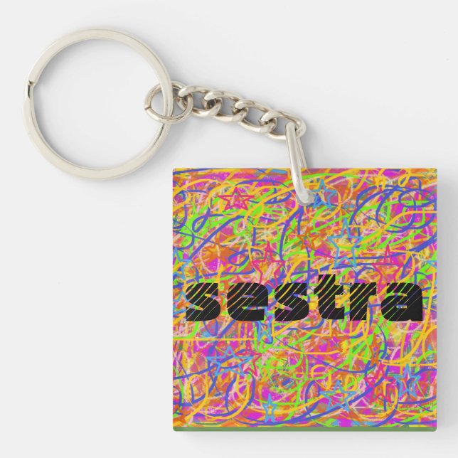 abstract art sestra with wood letters Orphan Black Key Ring (Front)