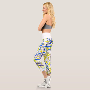 Abstract Art Sketch Blue Lines Curves Leggings
