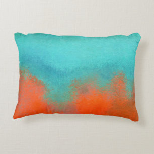 Abstract Art Sky Fire Lava Coral Turquoise Orange Decorative Cushion