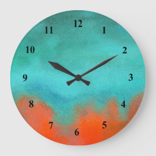 Abstract Art Sky Fire Lava Coral Turquoise Orange Large Clock