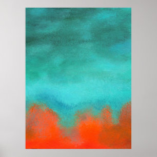 Abstract Art Sky Fire Lava Red Orange Turquoise Poster