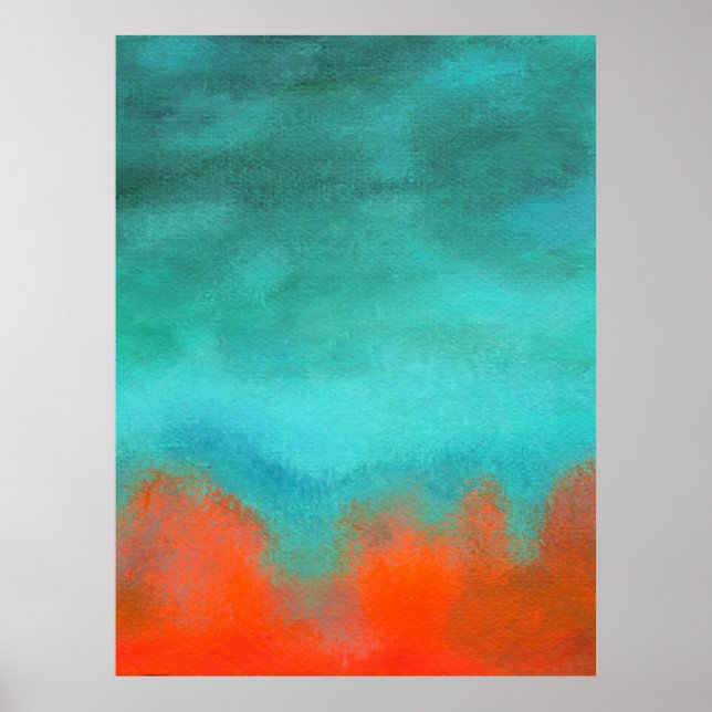 Abstract Art Sky Fire Lava Red Orange Turquoise Poster (Front)
