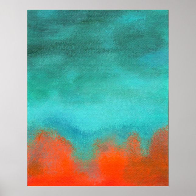 Abstract Art Sky Fire Lava Red Orange Turquoise Poster (Front)