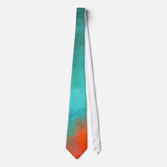Abstract Art Sky Fire Lava Red Orange Turquoise Tie (Front)
