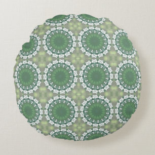 Abstract Art Spring Floral Modern Pattern Green Round Cushion