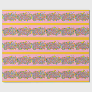 abstract art stripes on pink wrapping paper