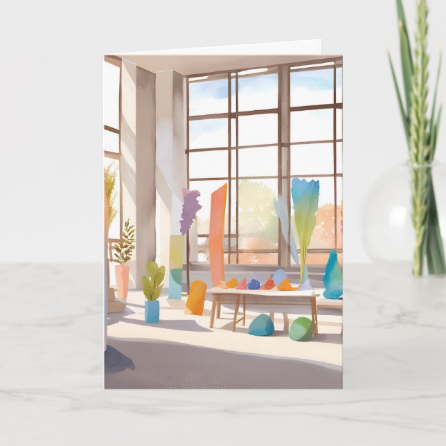 Abstract Art Studio | Bright Airy Watercolor Card (Front)