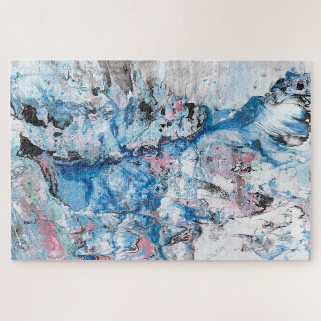 Abstract Art Template Modern Marble Look Pink Blue Jigsaw Puzzle (Horizontal)