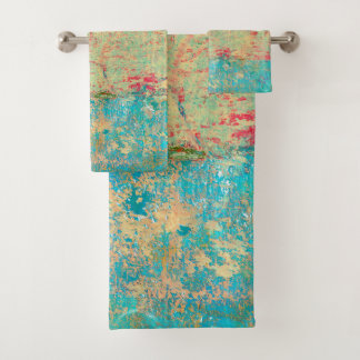 Abstract Art Texture Painting Turquoise Red Green Bath Towel Set