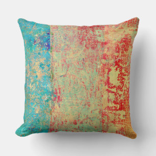 Abstract Art Texture Painting Turquoise Red Green Cushion