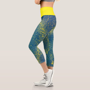 Abstract Art Texture Pale Blue Yellow Capri Leggings