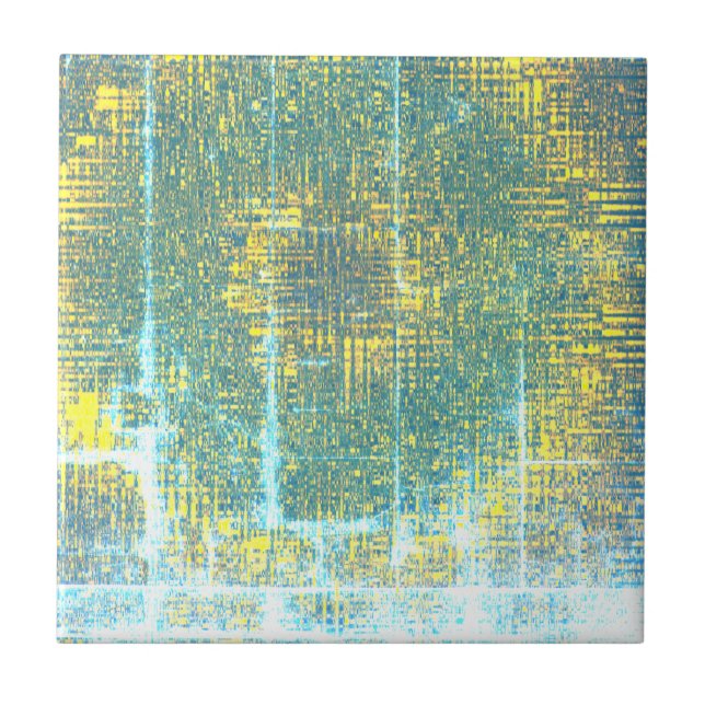 Abstract Art Texture Yellow Pale Turquoise Blue Tile (Front)