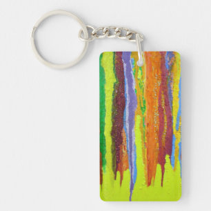 Abstract Art thick paint drip rainbow stripes Key Ring