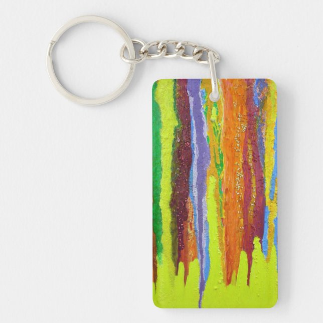 Abstract Art thick paint drip rainbow stripes Key Ring (Front)