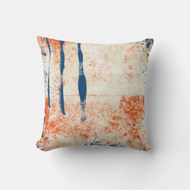 Abstract Art Throw Pillow Navy Blue Orange Cream (Front)