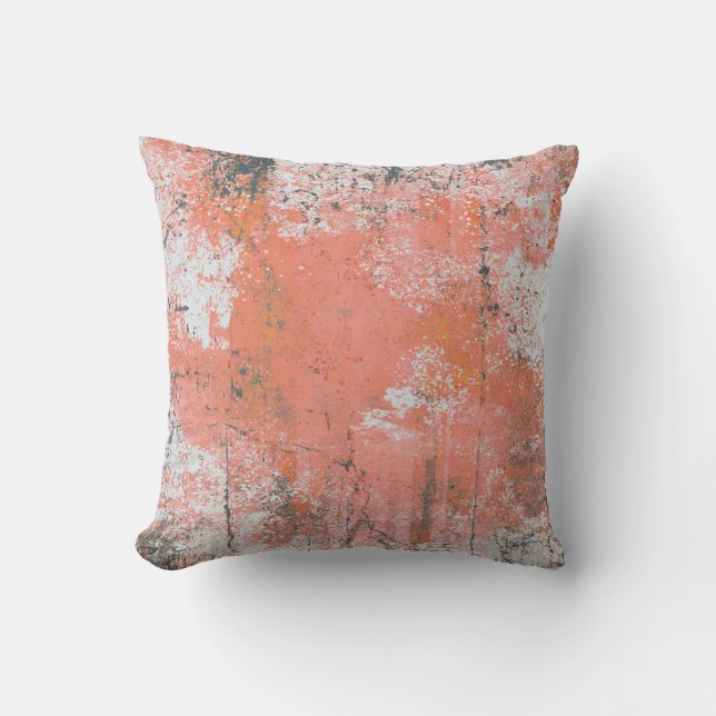 Abstract Art Throw Pillow Salmon Pink Coral Grey (Front)