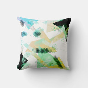 Abstract Art Triangle Turquoise Beige Cushion