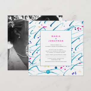 Abstract art tropical shallow waves photo wedding invitation