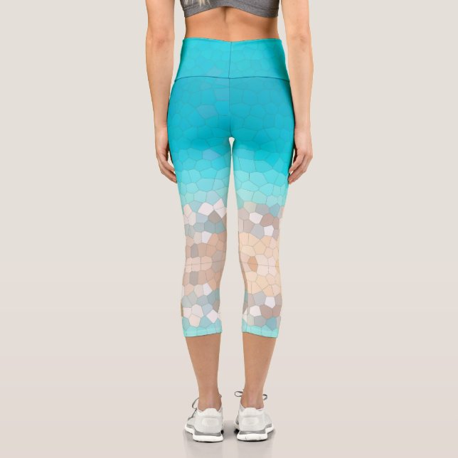 Abstract Art Turquoise Beige Coral Pink Capri Leggings (Back)