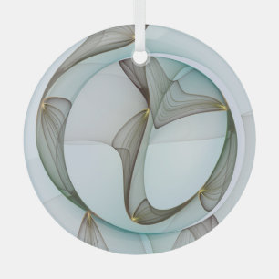 Abstract Art Turquoise Brown Gold Elegance Circle Glass Tree Decoration