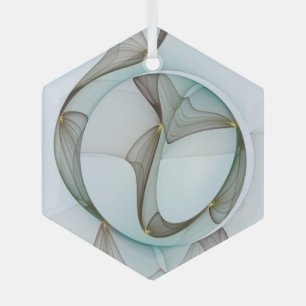 Abstract Art Turquoise Brown Gold Elegance Hexagon Glass Tree Decoration