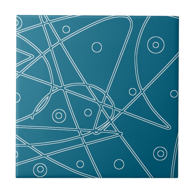 Abstract Art Turquoise Lines Circles Minimalism Tile (Front)