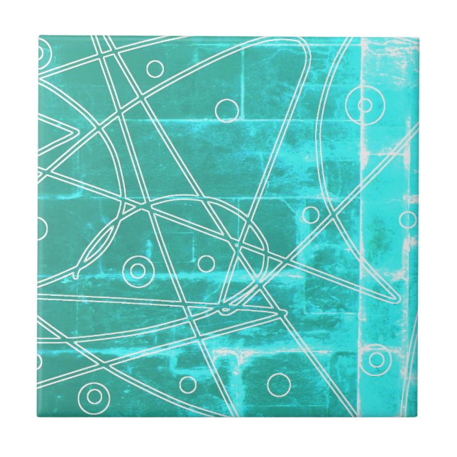 Abstract Art Turquoise Lines Circles Minimalism Tile (Front)