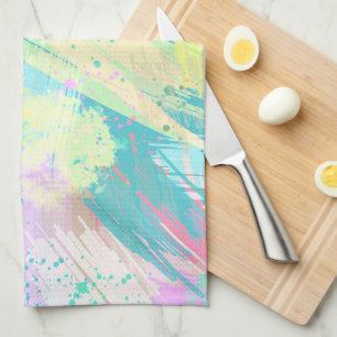 Abstract Art Turquoise Pink Yellow Pale Pastel Tea Towel