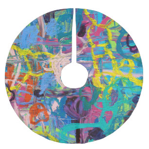 Abstract Art: Vibrant Painting Expression Brushed Polyester Tree Skirt