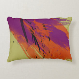 Abstract Art Watercolors Orange Purple Green Black Decorative Cushion
