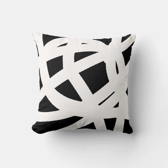 Abstract Art White On Black Throw Pillow Cushion (Front)