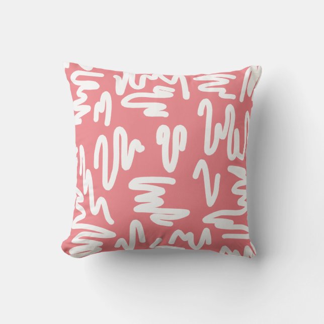 Abstract Art White On Red Throw Pillow Cushion (Front)