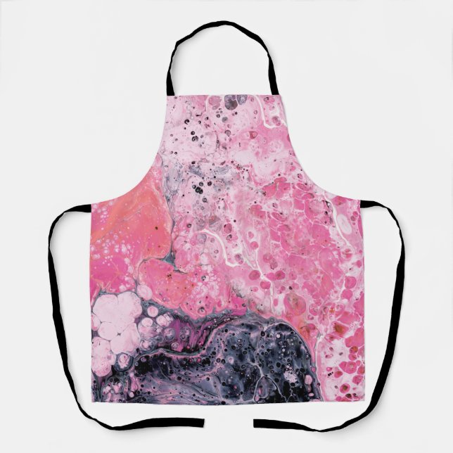 Abstract Art With Acrylic Paint Pour | Pink Black Apron (Front)