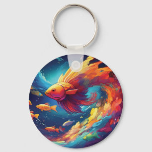 Abstract art with fish in space key ring