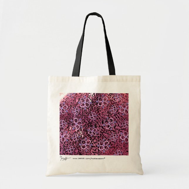Abstract Art with Flowers Bag - Burgundy Pink (Front)