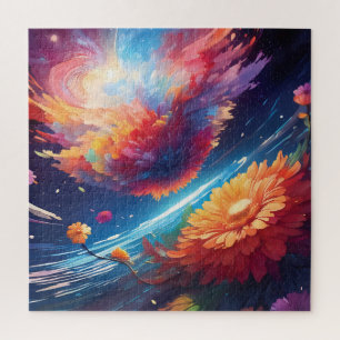 Abstract art with flowers in space jigsaw puzzle
