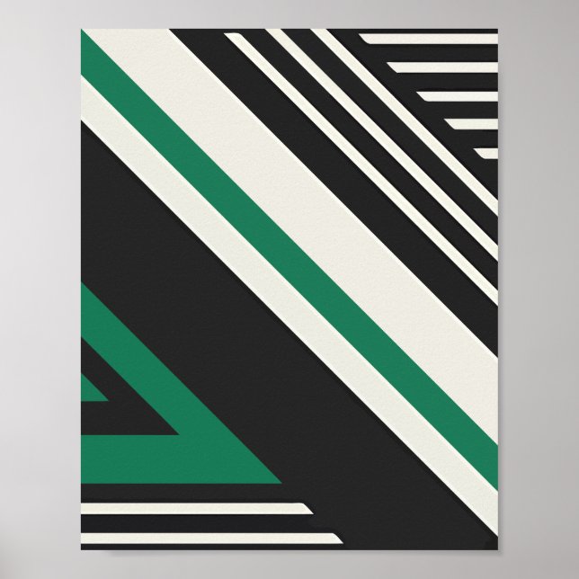 Abstract art with Green, Black, and White Stripes Poster (Front)
