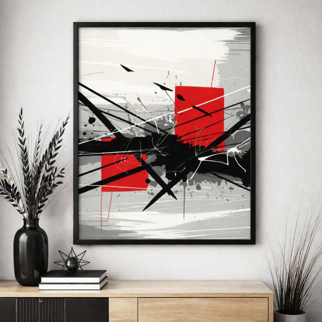 Abstract Art with Red Blocks & Black Strokes Poster (Creator Uploaded)