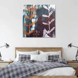 Abstract Art with Silver, Copper Tones over Teal Canvas Print