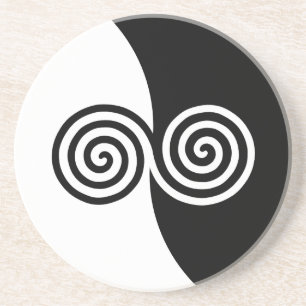Abstract Art with Spiral Circles in Black & White Coaster